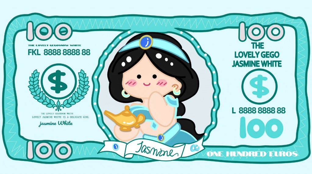 胖胖的迪士尼公主钞票手绘手机壁纸