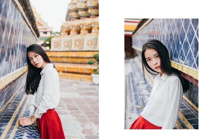 红裙子文艺美少女泰国旅游街拍美图