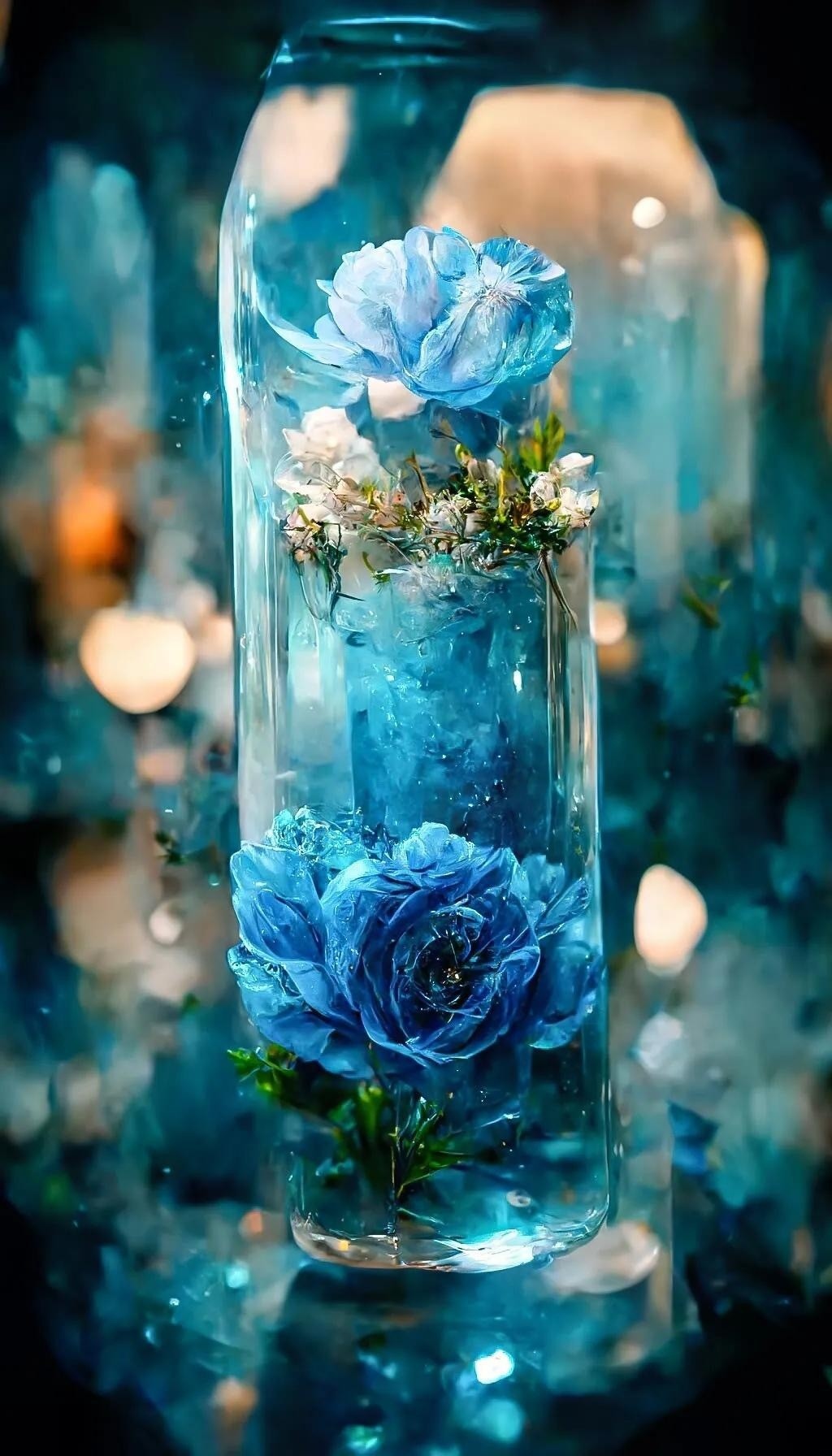 水瓶蓝玫瑰唯美梦幻手机壁纸