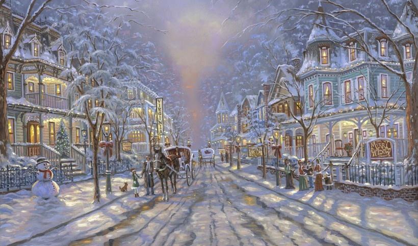 冬日雪景油画