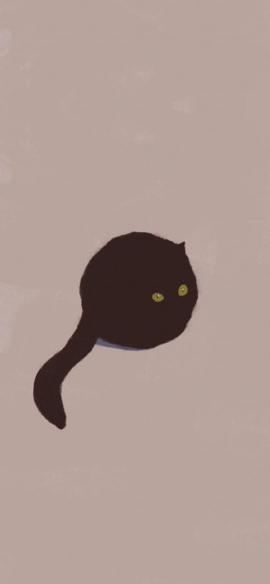 卡通黑猫简约手绘插画手机壁纸