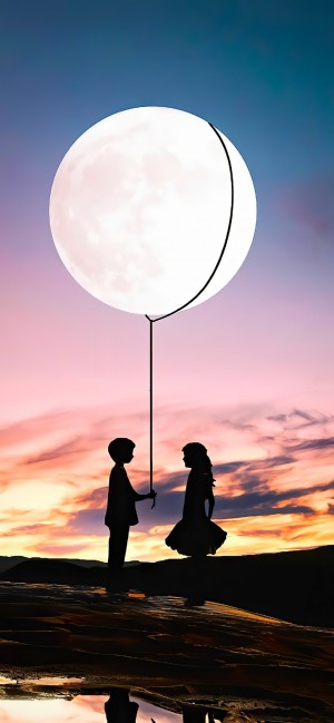 月亮下情侣创意高清手机壁纸