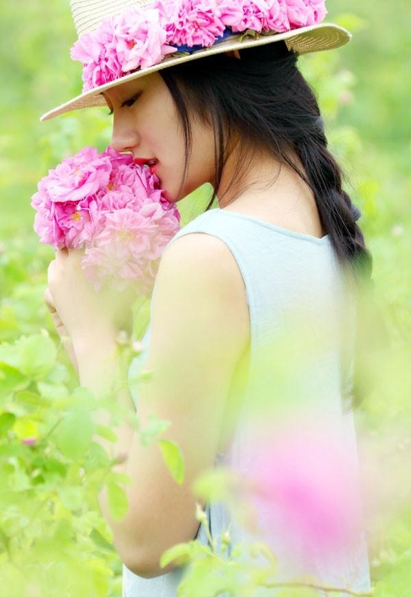 蔷薇花下的清纯少女写真