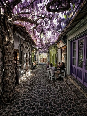 希腊爱琴海上的莱斯沃斯岛（Lesbos）上的小巷