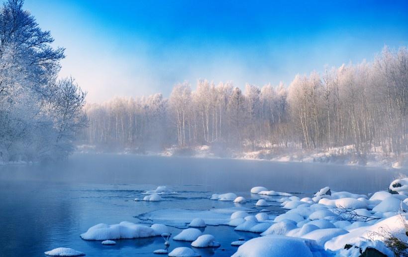 黑龙江库尔滨河的冬天风景