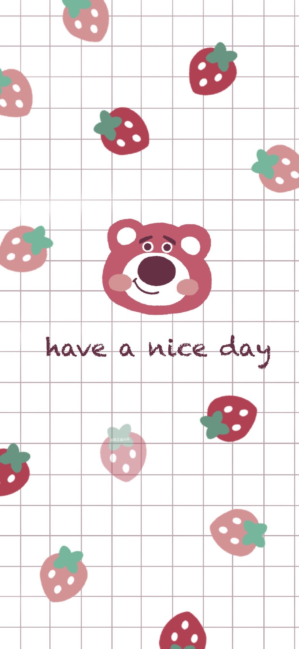 草莓熊可爱插画背景手机壁纸
