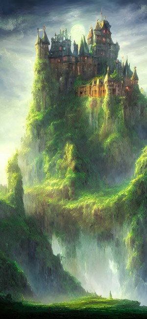 悬崖上的城堡CG插画风景手机壁纸