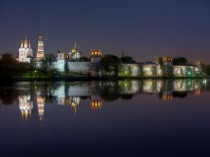 莫斯科,新圣女修道院,河流,晚上风景图片