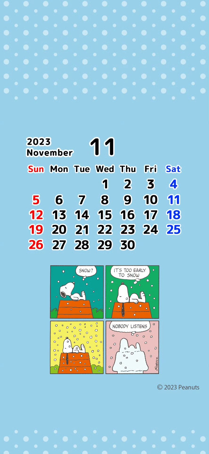 2023年11月可爱涂鸦日历手机壁纸