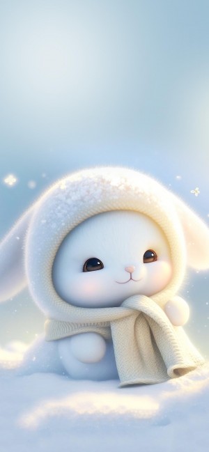 可爱兔兔蠢萌冬日温暖手机壁纸
