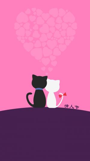 情人节情侣卡通黑白猫插画图片