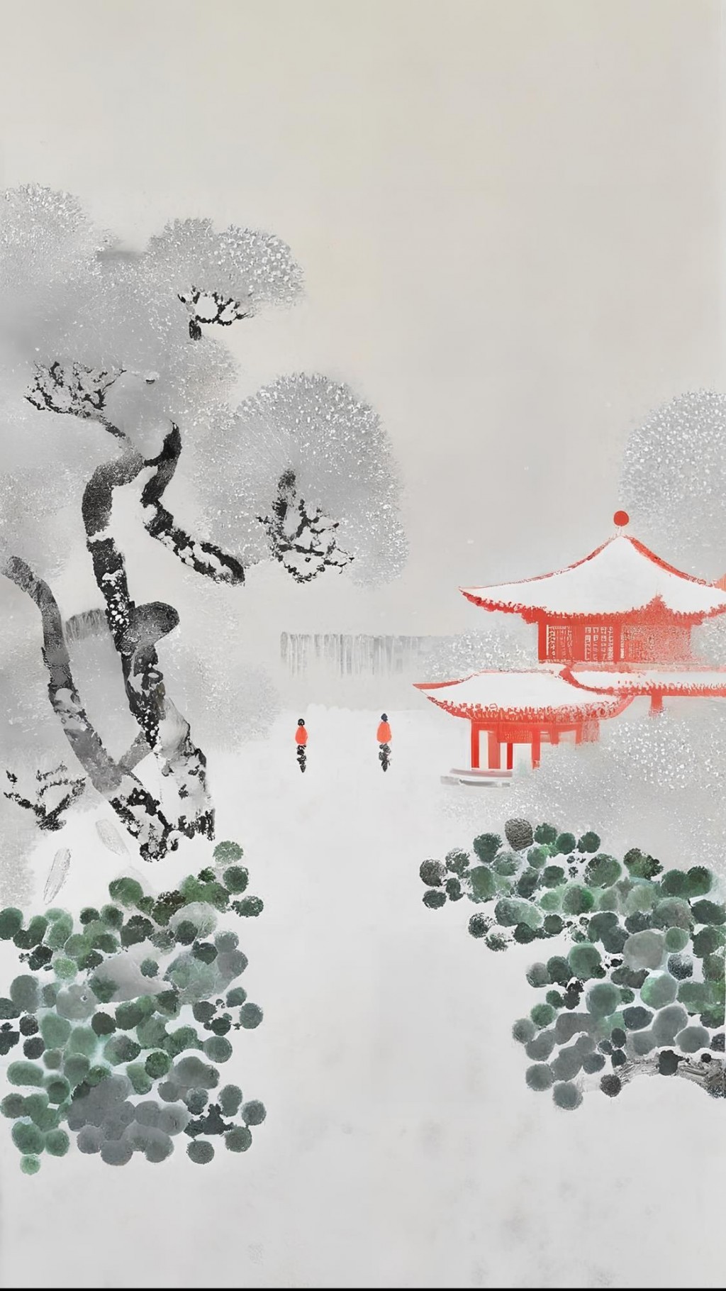 中国古风水墨画雪景手机壁纸