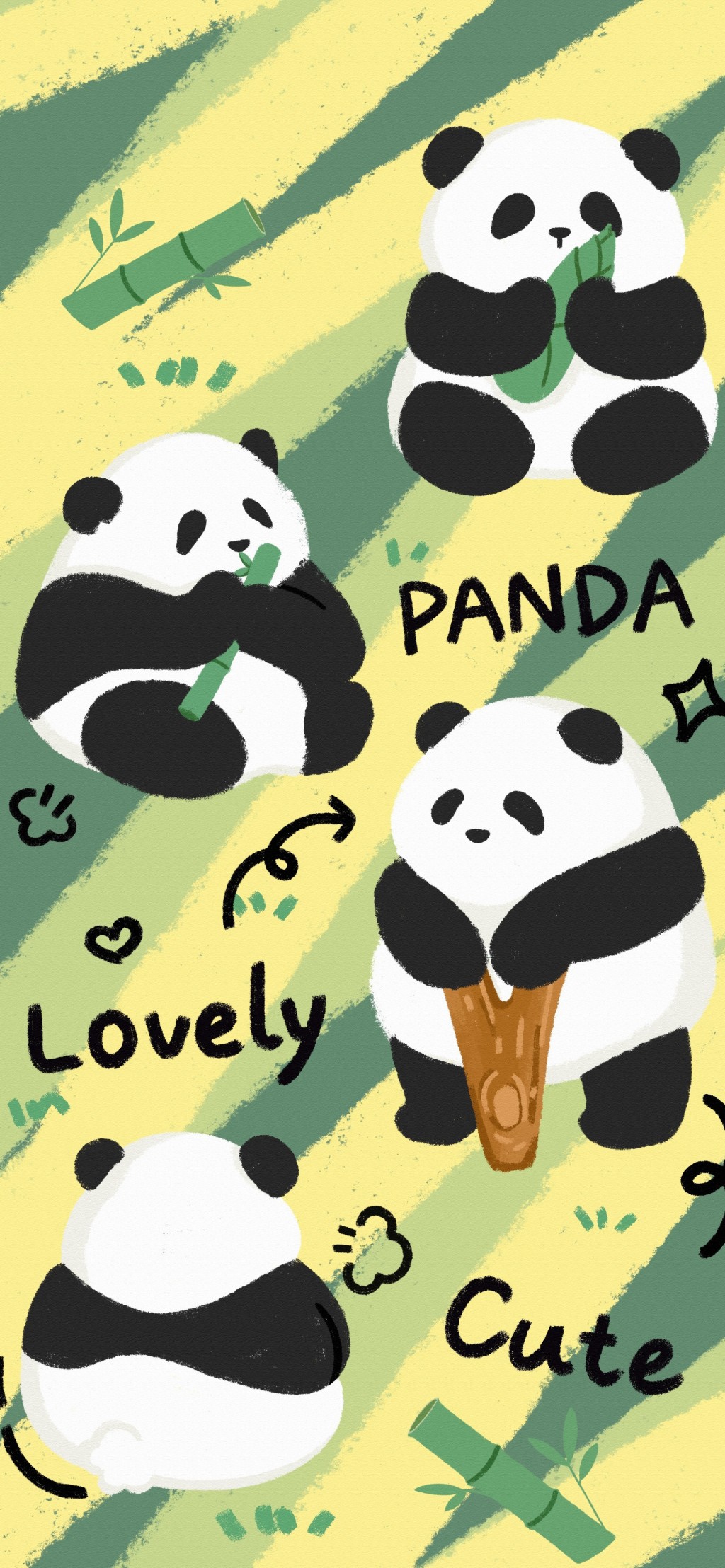 可爱熊猫卡通插画手机壁纸