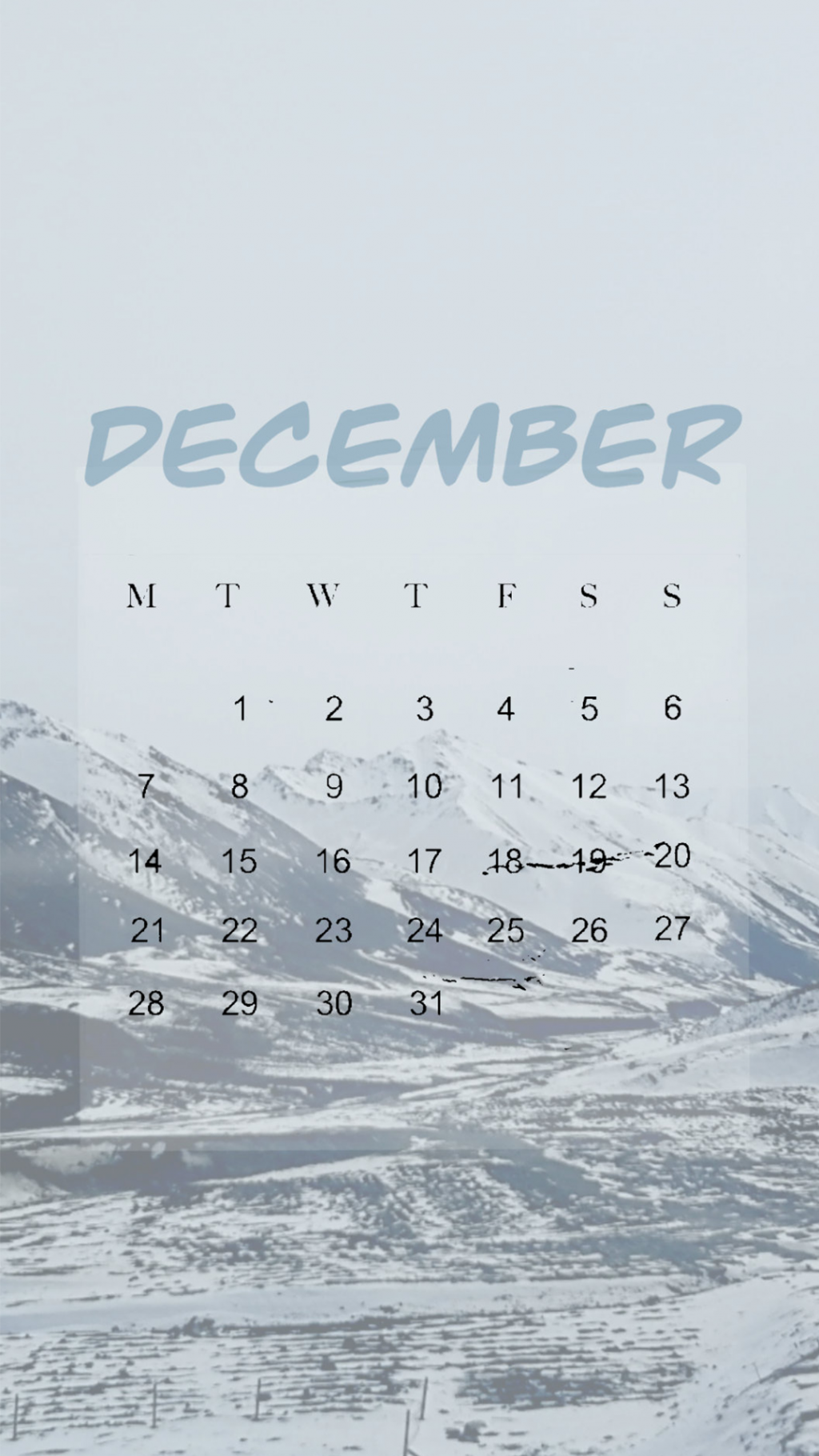 2020年12月银装雪山日历