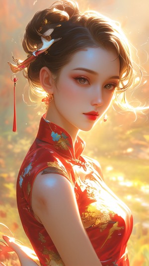 旗袍美女动漫中国风AI绘画手机壁纸