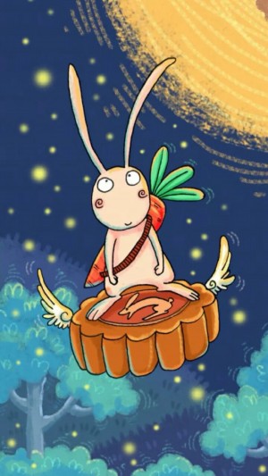 中秋节兔子月饼卡通手绘图片