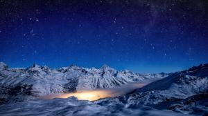 瑞士阿尔卑斯山脉山脊星空风景壁纸