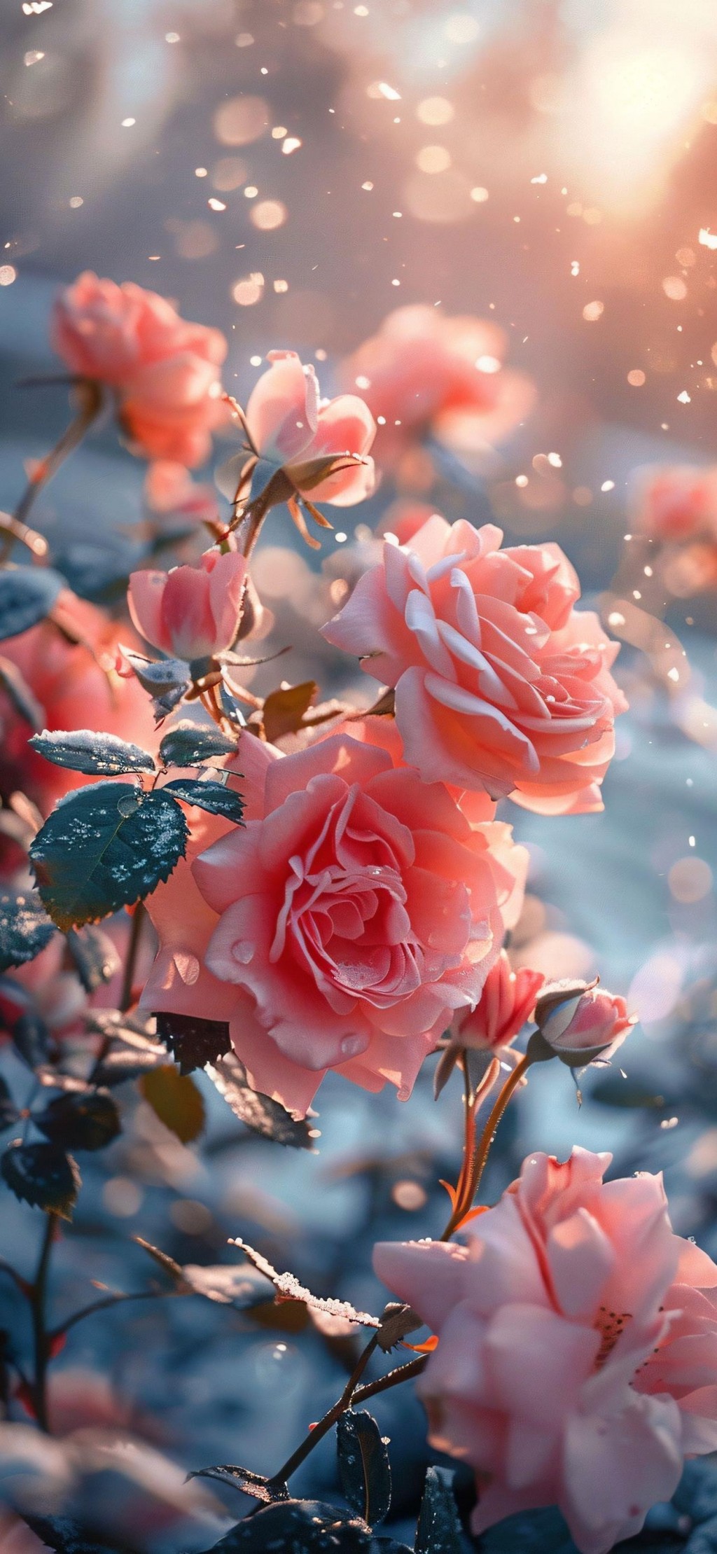 浪漫雪地粉色玫瑰花海手机壁纸