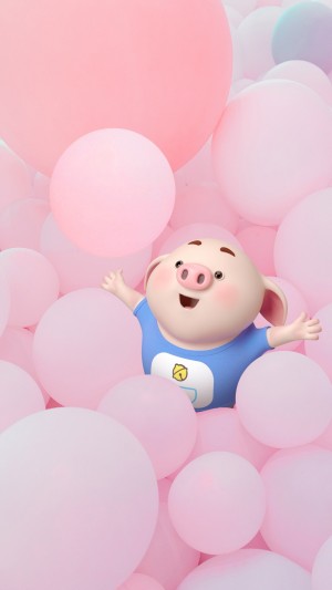 在粉红色气球中的猪小屁