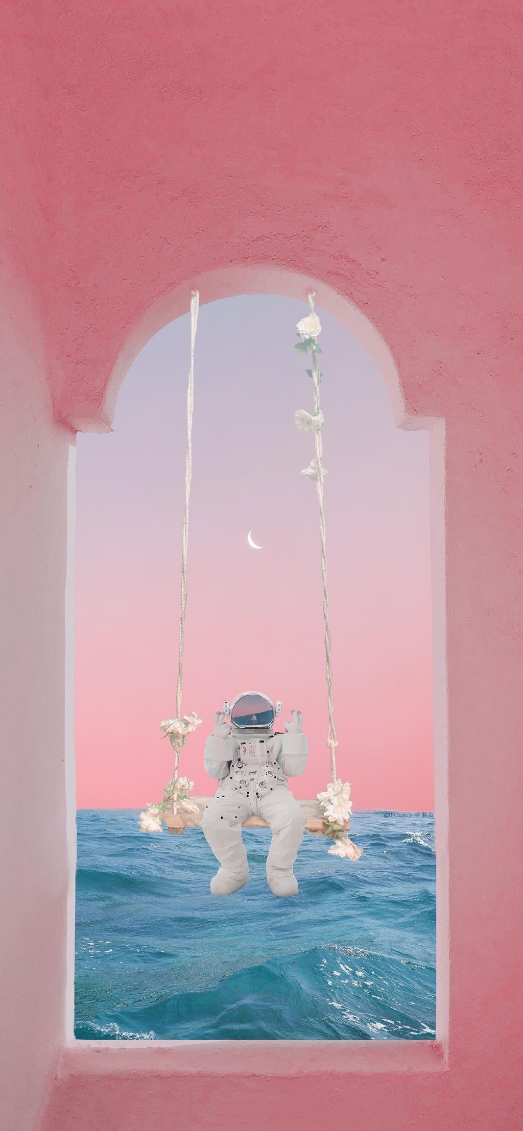 月亮&宇航员粉色清新手机壁纸