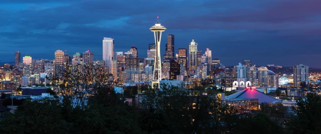 西雅图市中心美丽黄昏风景壁纸