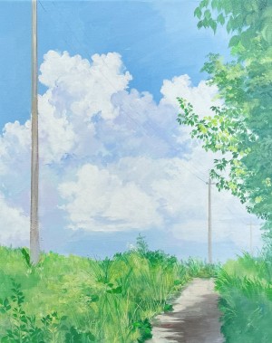 夏日清新蓝色风景手绘插画图片
