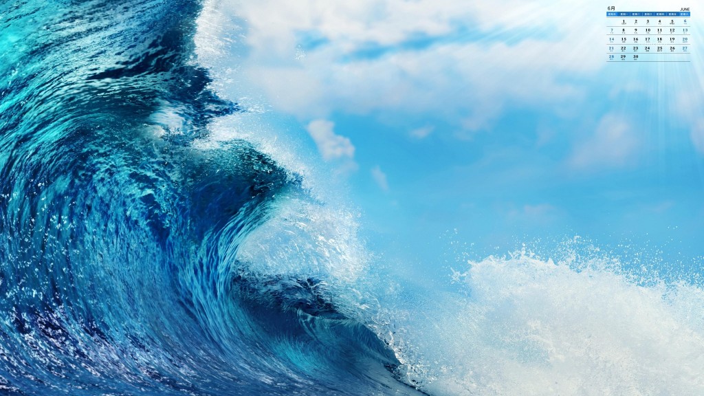 2020年6月蓝色海浪清凉夏日日历壁纸图片