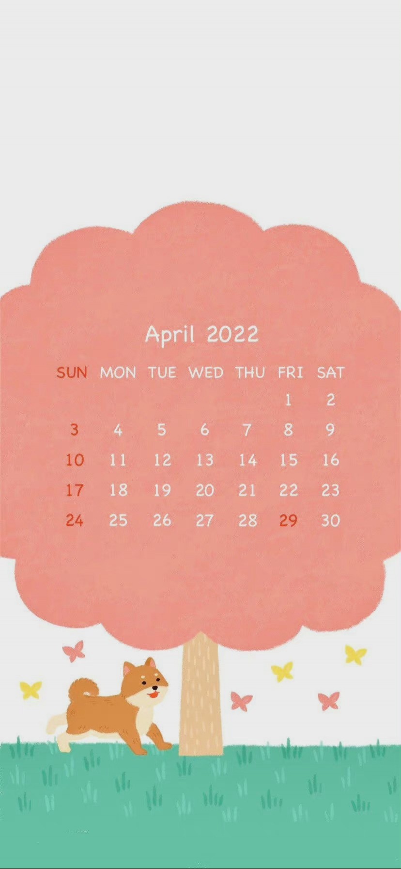 2022年4月可爱手绘卡通日历手机壁纸