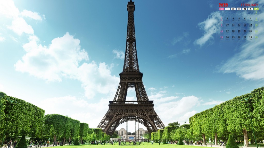 2020年2月壮观法国埃菲尔铁塔风光日历