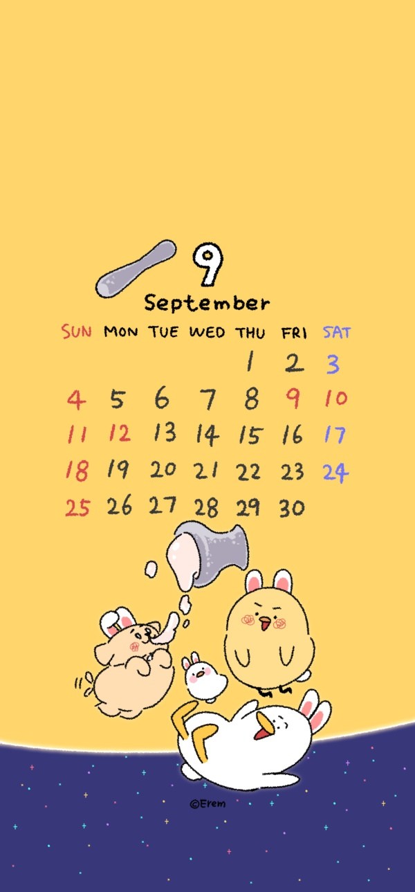 2022年9月可可爱爱简单插画日历手机壁纸