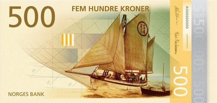 挪威国家银行新设计的挪威克朗