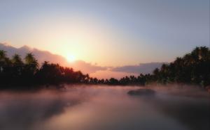 雨雾缭绕日出风景