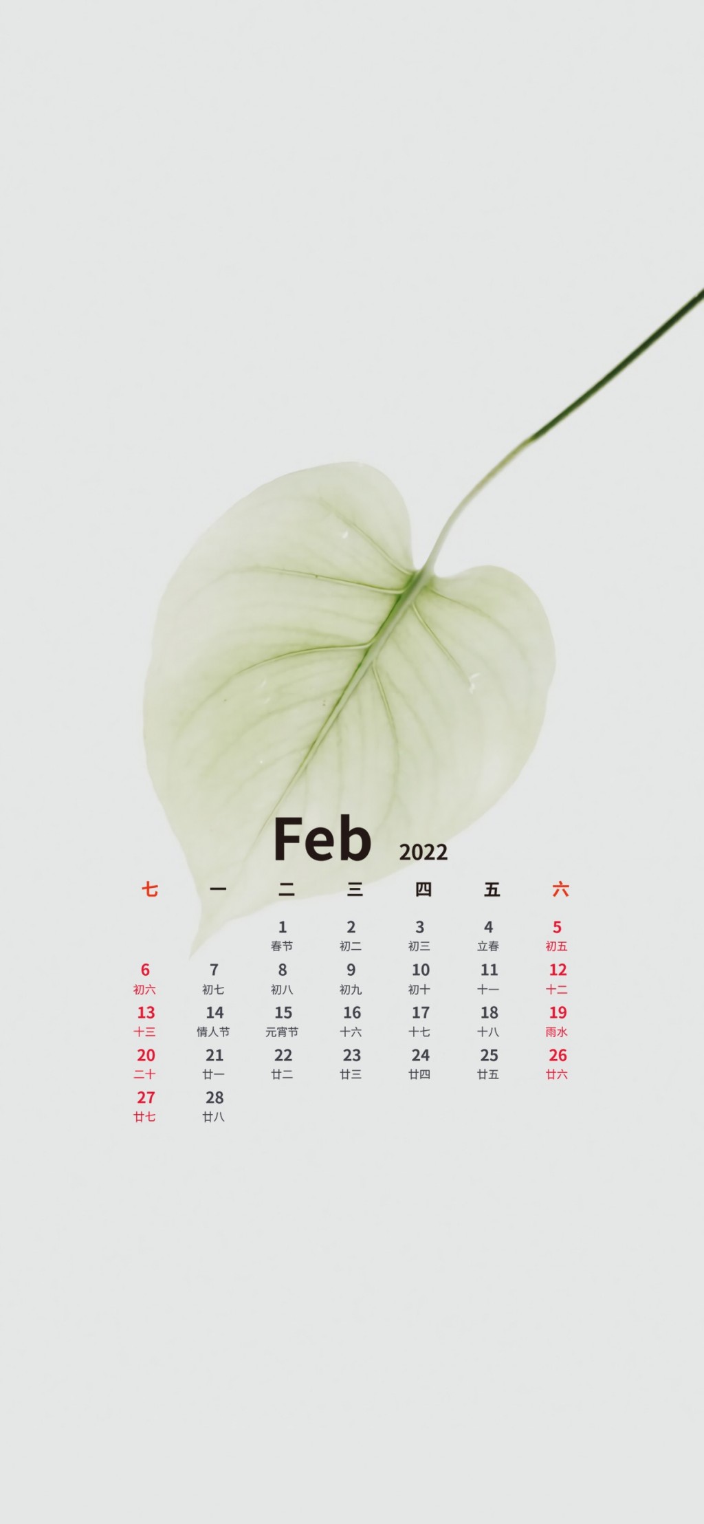 2022年2月动漫手绘插画日历手机壁纸