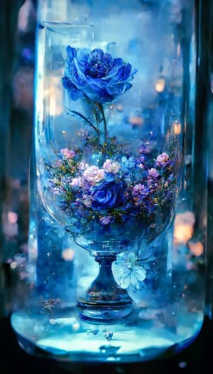 水瓶蓝玫瑰唯美梦幻手机壁纸