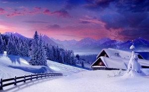 大雪过后迷人美丽的村庄