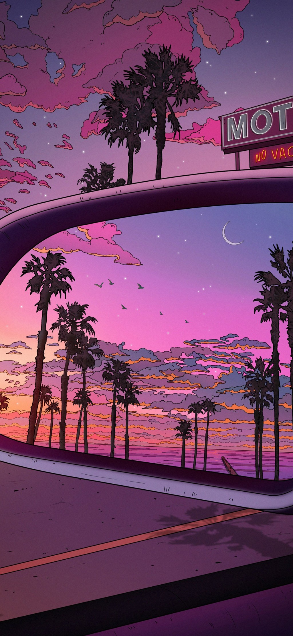 紫色天空手绘风景手机壁纸