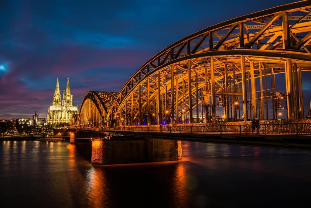科隆教堂 桥 晚上风景图片