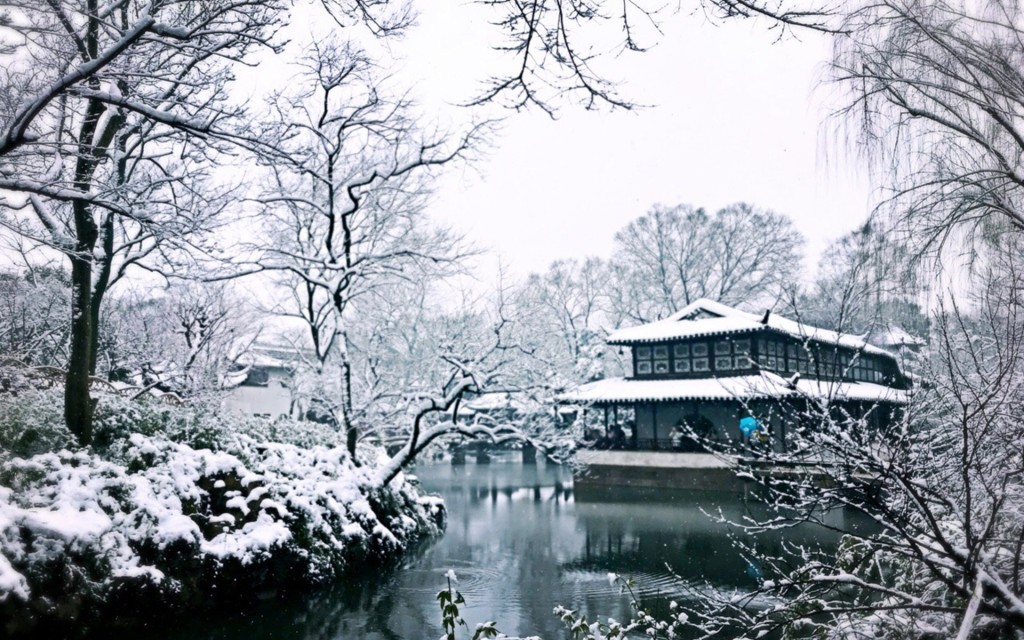 苏州拙政园唯美冬季雪景高清桌面壁纸