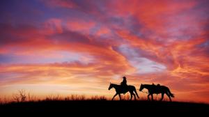 黄昏 夕阳 骑马的女孩唯美风景
