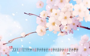 2020年4月樱花卡通日历壁纸图片