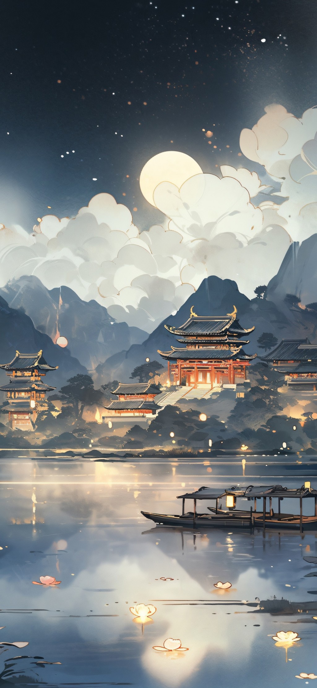 中国风清新古典山水插画手机壁纸