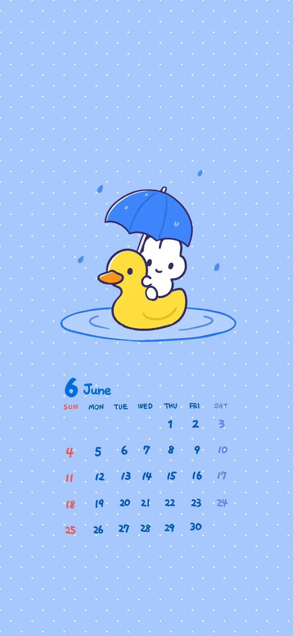 2023年6月超甜可爱卡通涂鸦插画日历手机壁纸