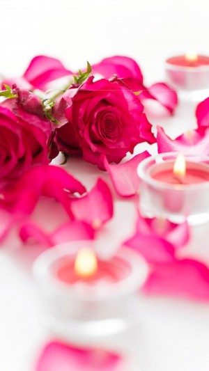 温馨浪漫的蜡烛玫瑰图片
