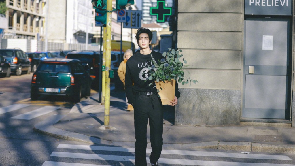 宋威龙俊朗少年简单造型漫步米兰街头写真图片