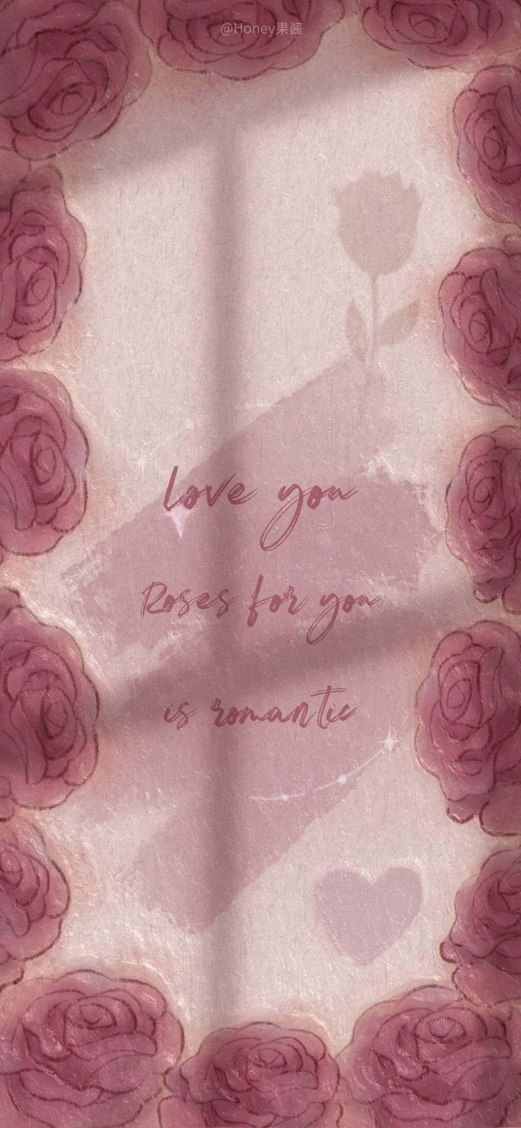 浪漫玫瑰手绘插画手机壁纸