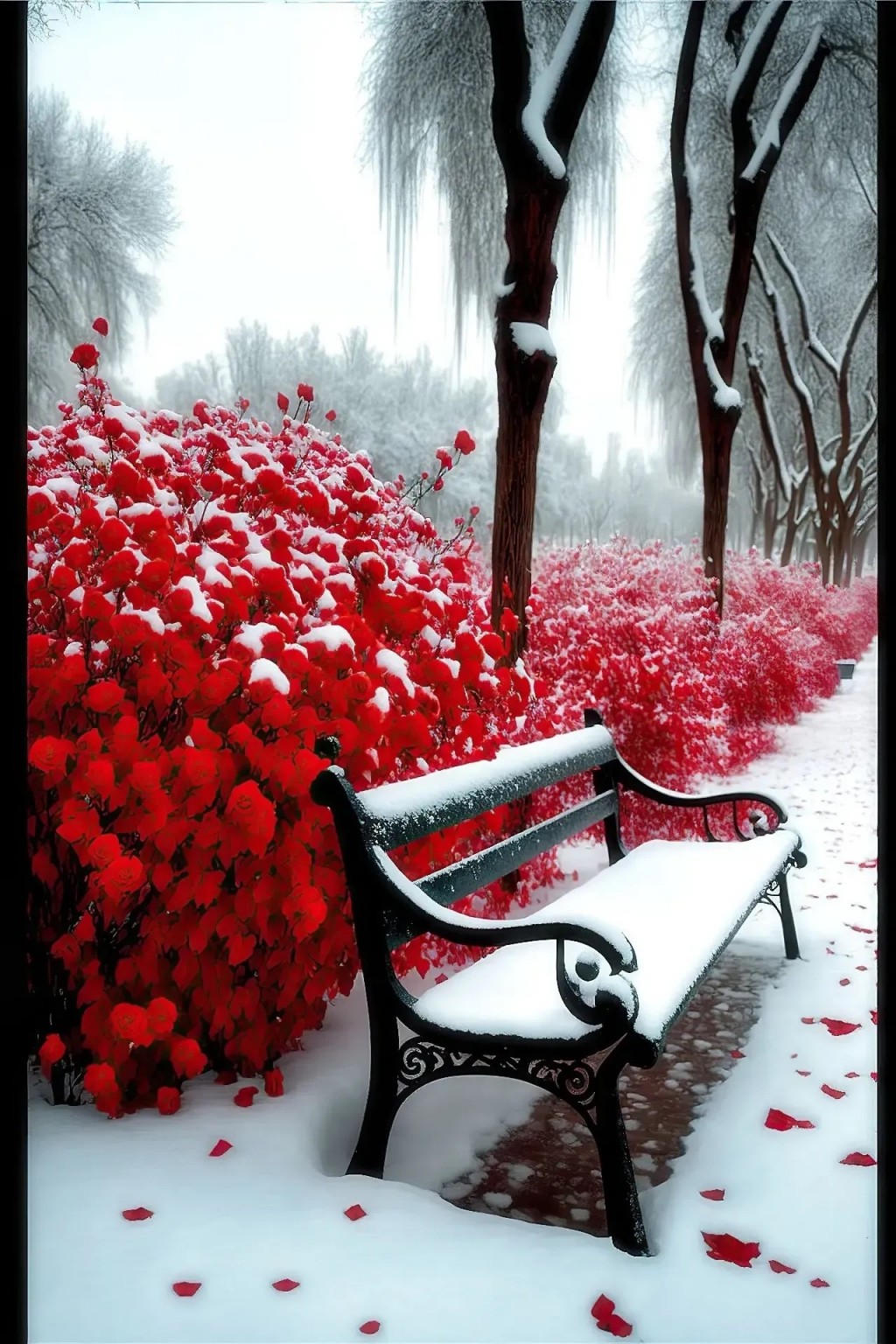 绝美玫瑰雪景手机壁纸