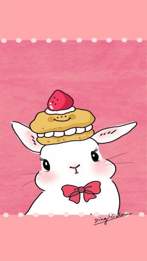 粉色萌系小兔子手绘高清手机壁纸