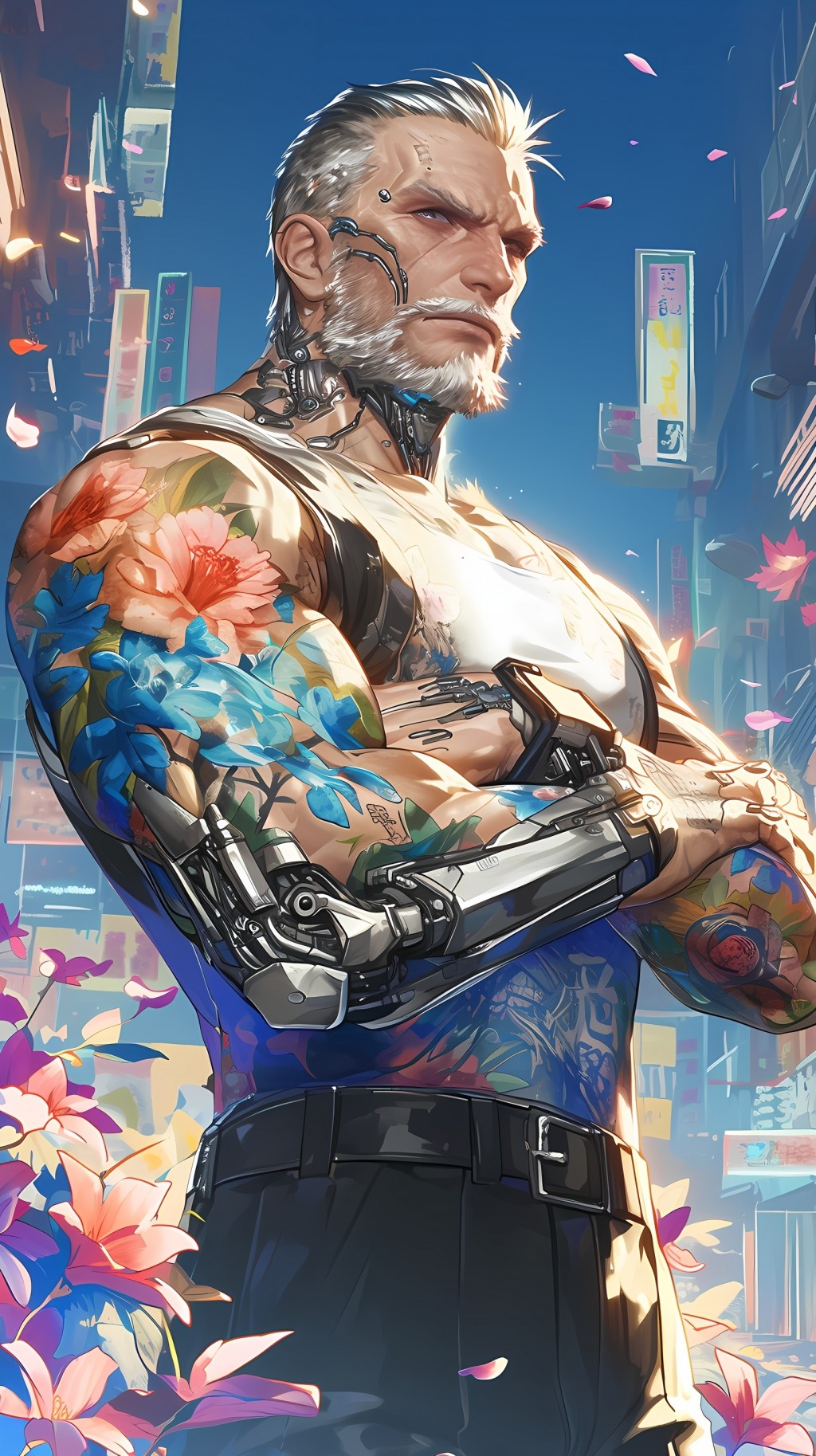 动漫花臂纹身男生强悍AI绘画手机壁纸