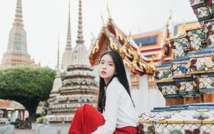 红裙子文艺美少女泰国旅游街拍美图