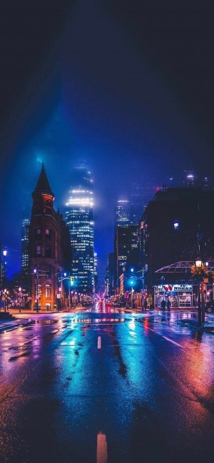 唯美城市道路霓虹夜景手机壁纸